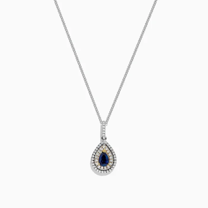 Royale Bleu 14K Two Tone Gold Sapphire and Diamond Pendant, 0.38 TCW