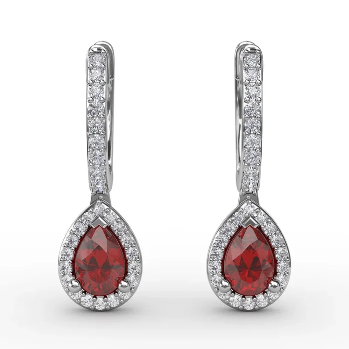 Ruby & Diamond Teardrop Hoop Earrings