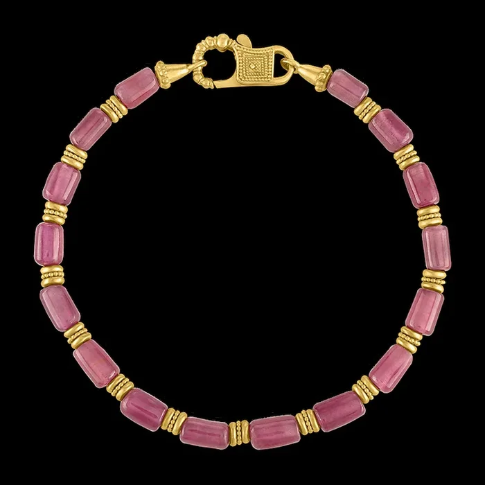 Ruby Bamboo Chain Bracelet with Fibula Clasp