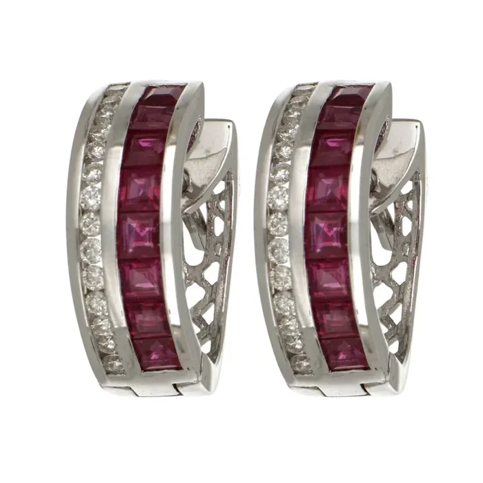 Ruby Earrings (Ruby 1.66 cts. White Diamond 0.3 cts.)