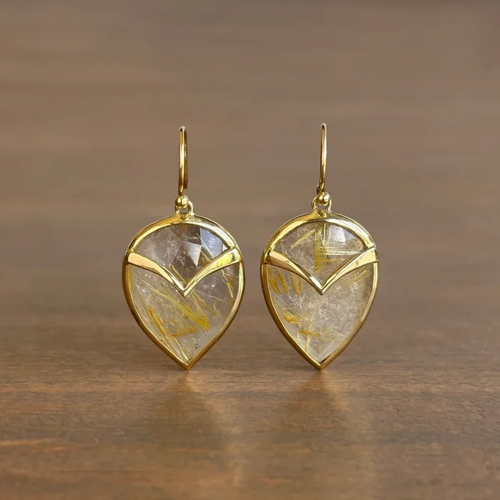 Rutilated Quartz Owl Earrings