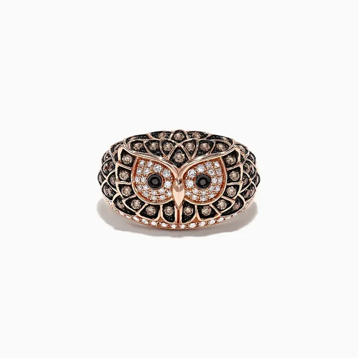 Safari 14K Rose Gold Diamond Owl Ring, 0.72 TCW