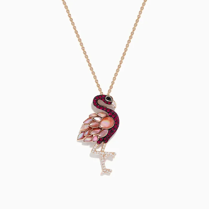 Safari 14K Rose Gold Ruby and Diamond Flamingo Pendant
