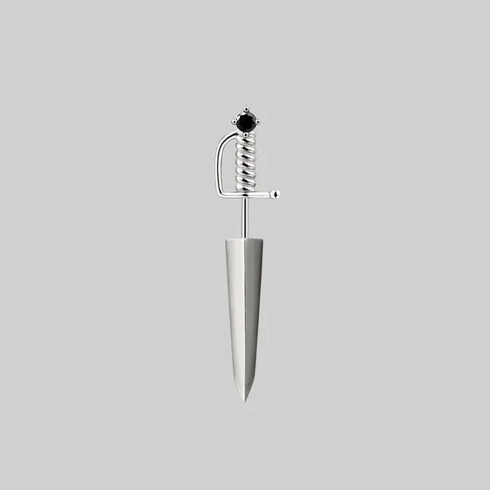 SALEM. Black Spinel Short Dagger Single Earring – Silver