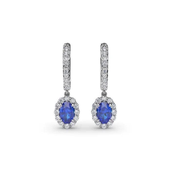 Sapphire & Diamond Halo Drop Earrings
