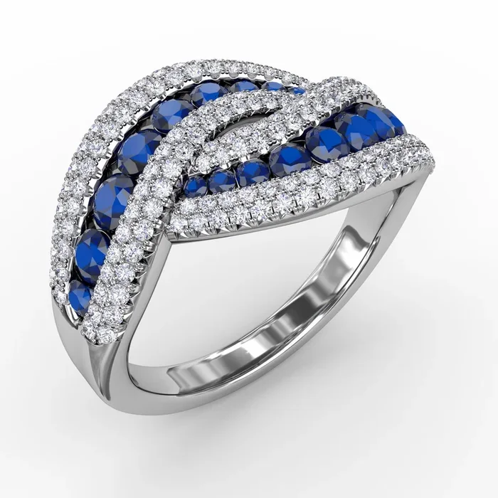 Sapphire & Diamond Intertwining Ring