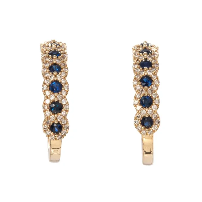 Sapphire & Diamond Pavé Halo 14K Yellow Gold Hoop Earrings