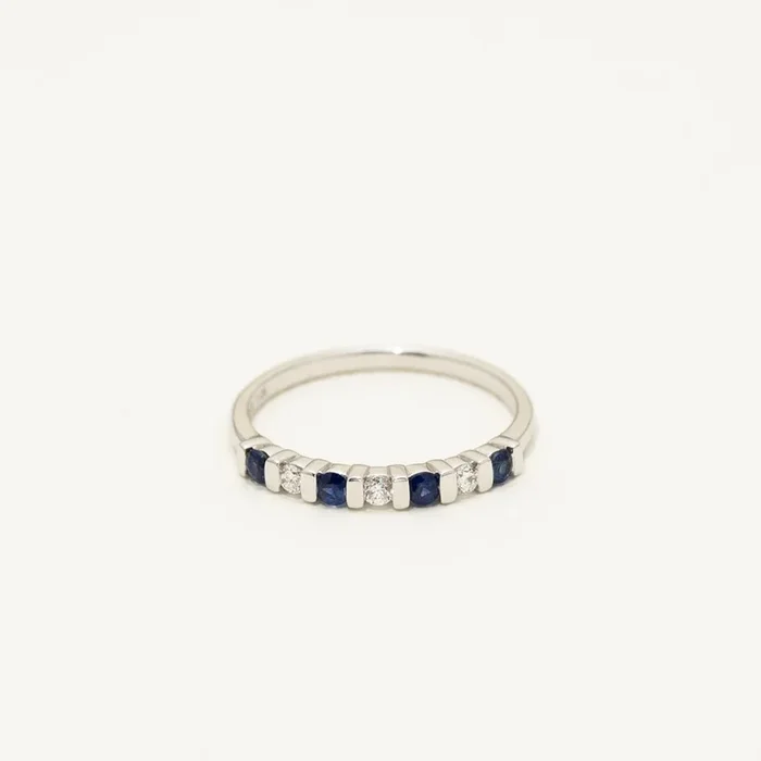 Sapphire and Diamond Bar Set Band in 14kt White Gold (1/10ct tw)