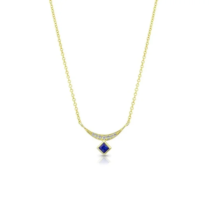 Sapphire Diamond Crescent Necklace