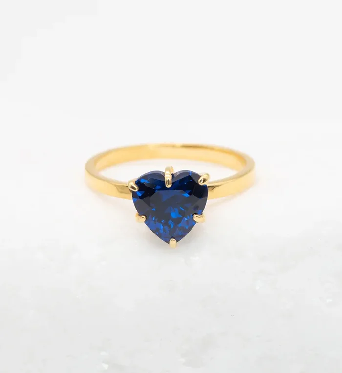 Sapphire Heart Gold Ring, Dainty Sapphire Ring, Solitaire Heart Ring
