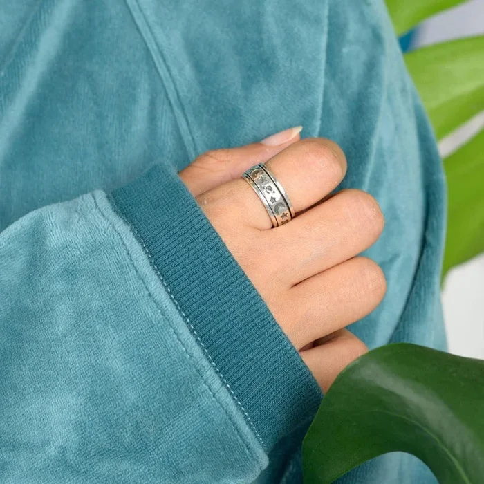 Saturn, Sterne und Mond Fidget Ring Sterling Silber