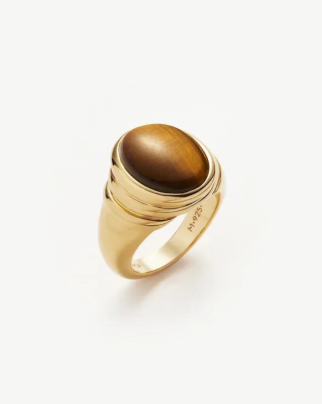 Savi Ridge Oval Gemstone Chunky Ring | 18k Gold Vermeil/Tiger’s Eye
