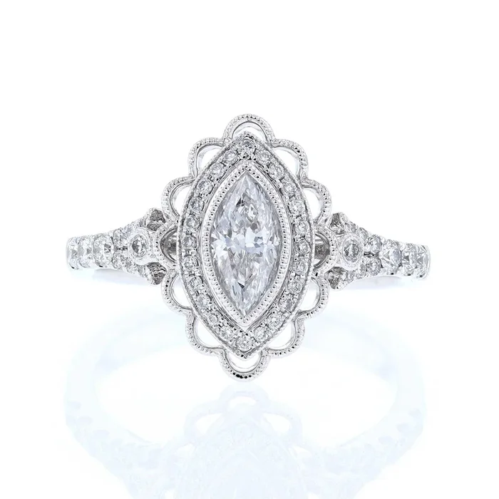 Scallop Halo Marquise Diamond Engagement Ring