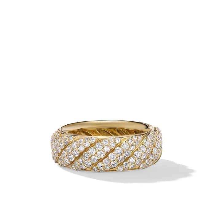 Sculpted Cable Band Ring in 18K Yellow Gold with Diamonds, 7.5mm