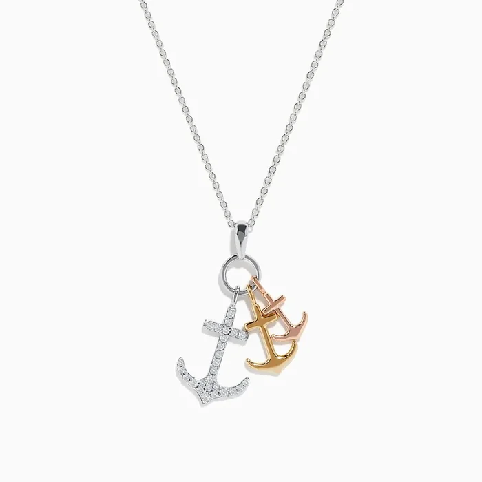 Seaside 14K 3 Color Gold Diamond 3 Anchor Pendant