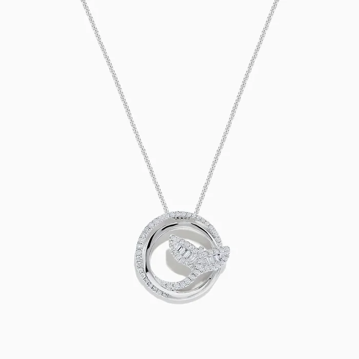Seaside 14K White Gold Diamond Whale’s Tail Pendant, 0.49 TCW