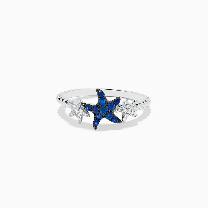 Seaside 14K White Gold Sapphire and Diamond Starfish Ring
