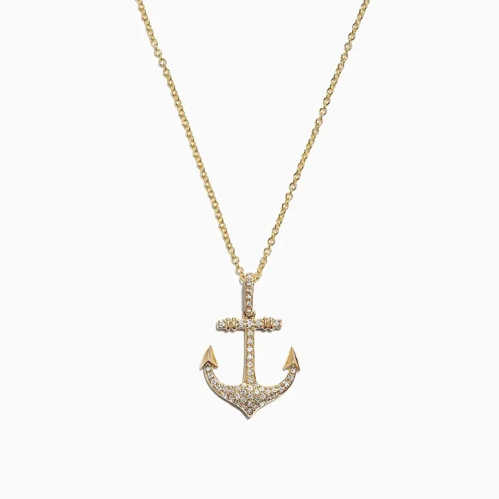 Seaside 14K Yellow Gold Diamond Anchor Pendant, 0.21 TCW