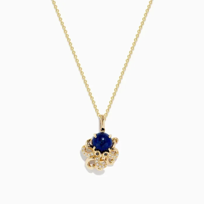 Seaside 14K Yellow Gold Lapis Lazuli Octopus Pendant