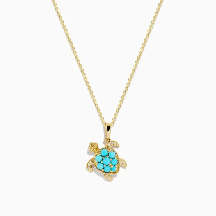 Seaside 14K Yellow Gold Turquoise and Diamond Turtle Pendant