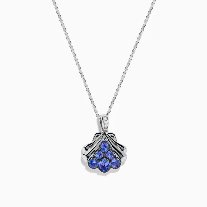 Seaside 925 Silver Tanzanite and Diamond Seashell Pendant