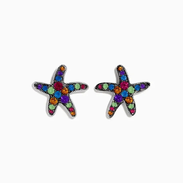 Seaside 925 Sterling Silver Multi Color Gemstone Starfish Earrings
