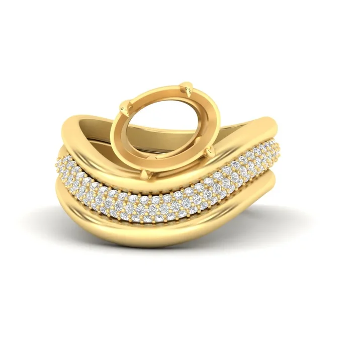 Semi Mount Dual Bands with Wave Solitaire Ring