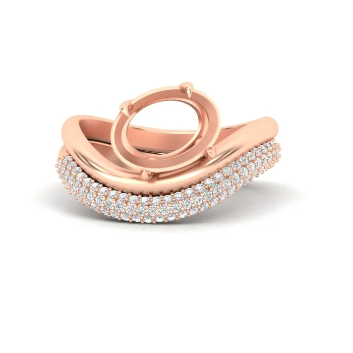 Semi Mount Pave Band with Wave Solitaire Ring