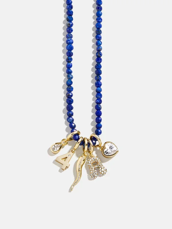 Semi-Precious Cluster Charm Necklace – Lapis Chain