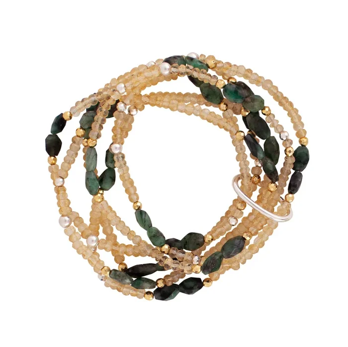Set of 6 -Pyrite’s Booty Bracelets in Faceted Oval Emerald & 3.5mm Citrine