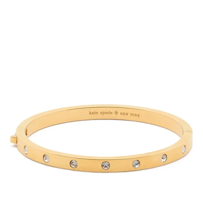 Set Stone Hinged Bangle in Gold Plating & Clear