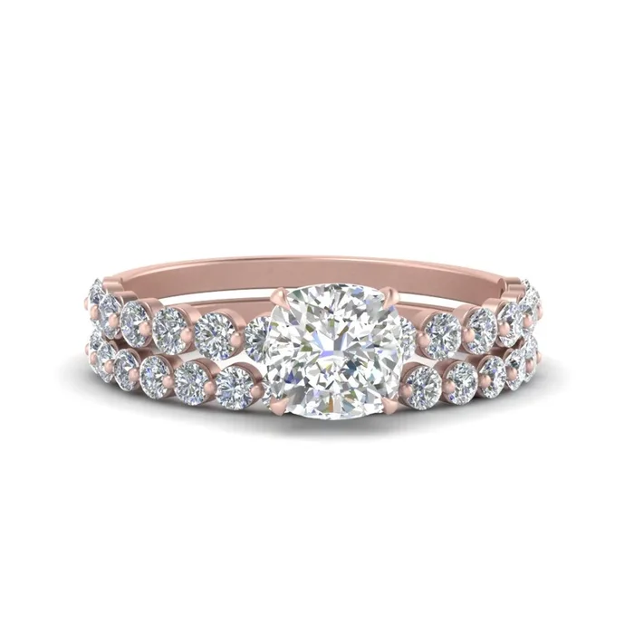 Shared Prong Cushion Cut Wedding Set