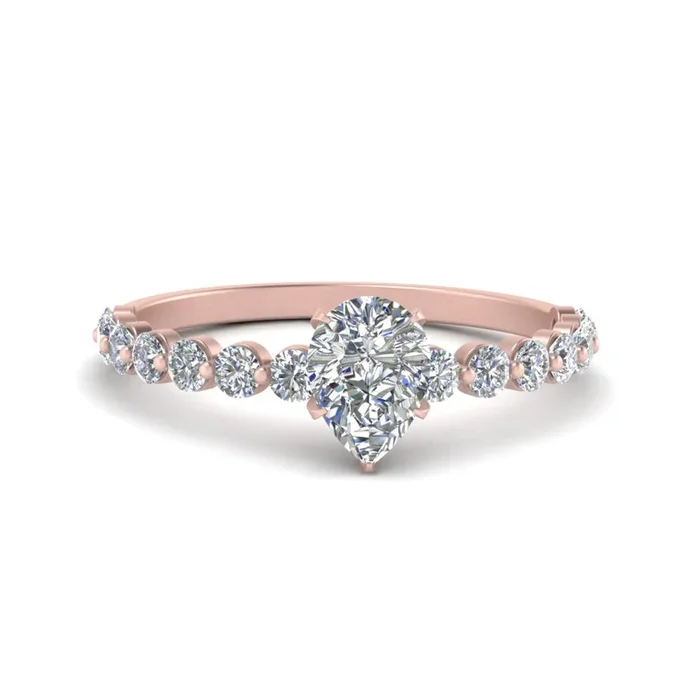 Shared Prong Pear Diamond Thin Engagement Ring