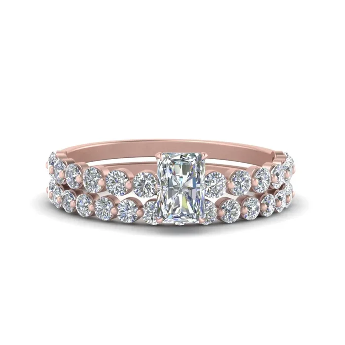Shared Prong Radiant Diamond Wedding Set