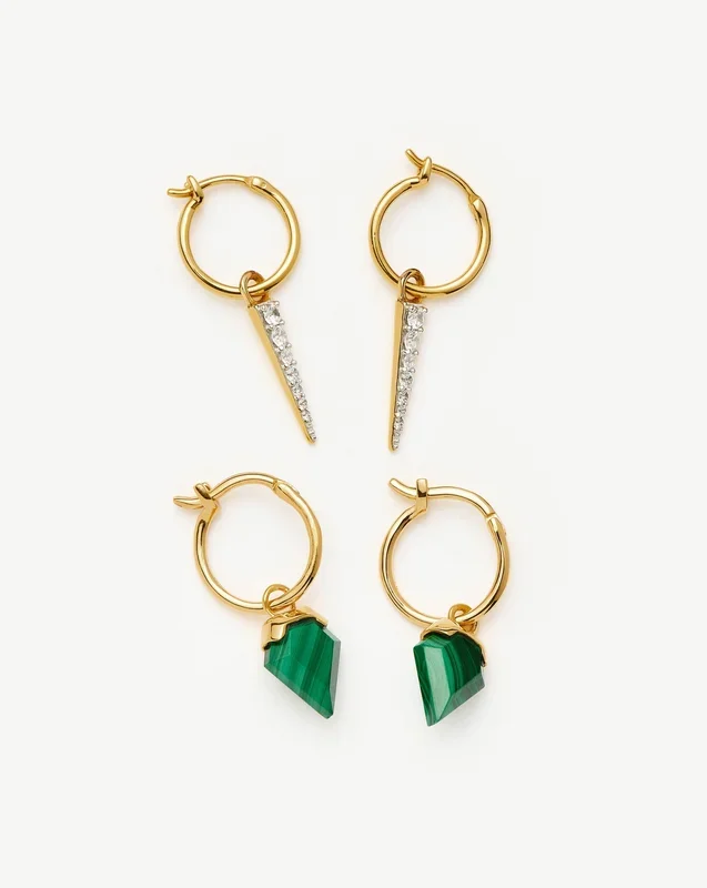 Shield & Spike Charm Hoop Earring Set | 18ct Gold Vermeil