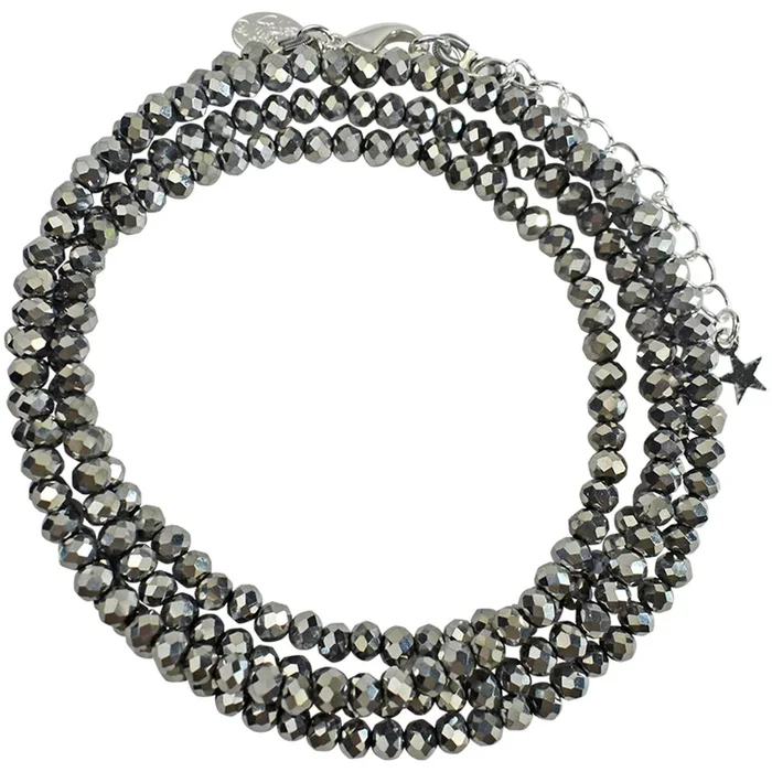 Shimmer Bead 32″ Necklace (Sterling Silvertone/Hematite)