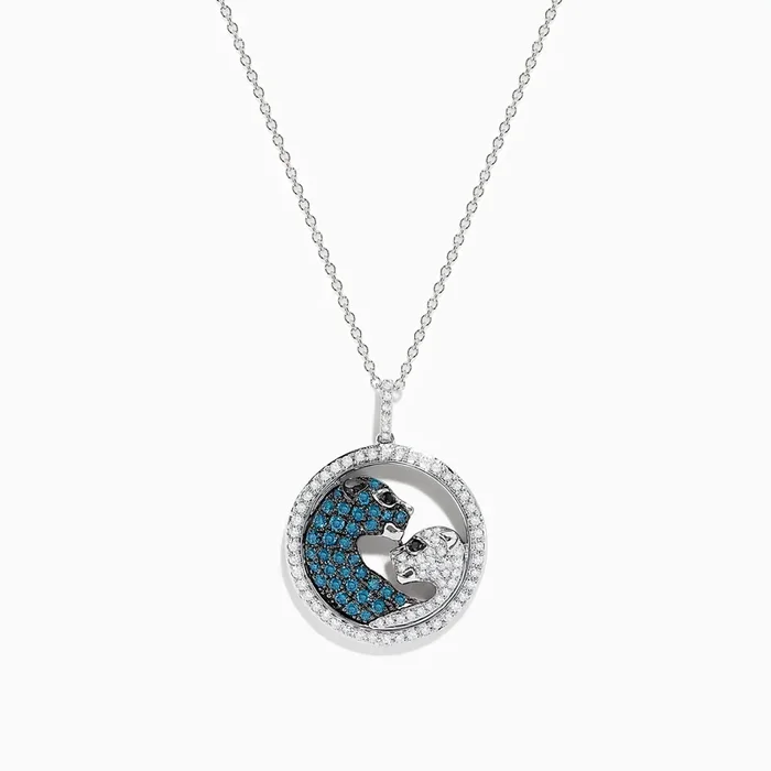 Signature 14K White Gold Blue, White, and Black Diamond Pendant