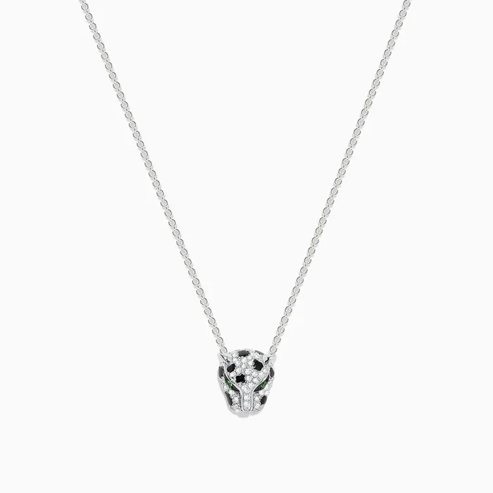 Signature 14K White Gold Diamond and Tsavorite Panther Necklace