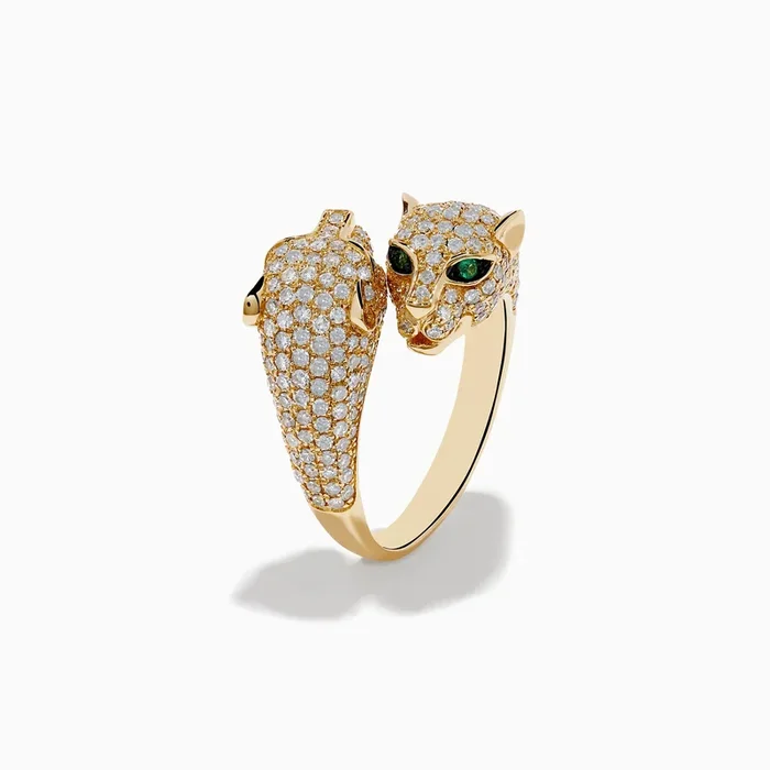 Signature 14K Yellow Gold Diamond and Emerald Panther Bypass Ring