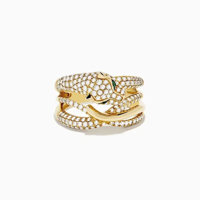 Signature 14K Yellow Gold Diamond and Emerald Panther Crossover Ring
