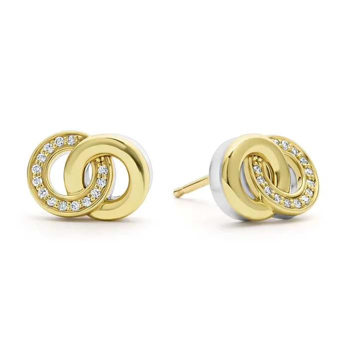 Signature Caviar Two-Tone Interlocking Diamond Stud Earrings