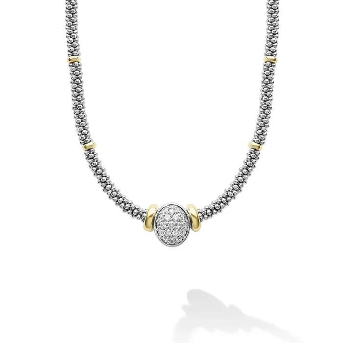 Signature Caviar Two-Tone Oval Caviar Diamond Necklace
