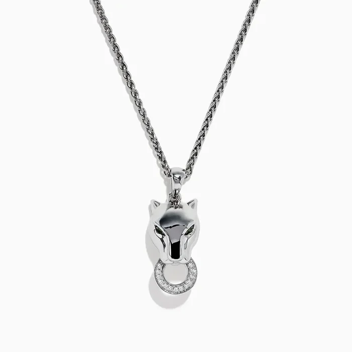 Signature Sterling Silver Tsavorite and Diamond Panther Pendant