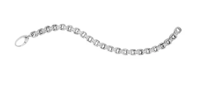 Silver 9in Diamond Cut/Textured Square Link Italian Cable Bracelet