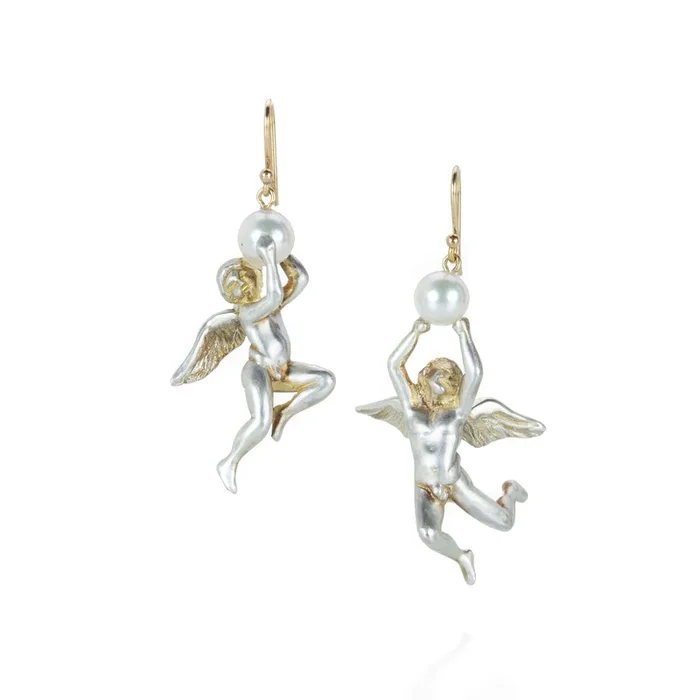 Silver Angels with White Pearls