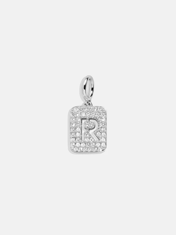 Silver Block Pave Cluster Charm – R