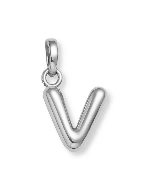 Silver Bubble Initial Clip Charm Letter V