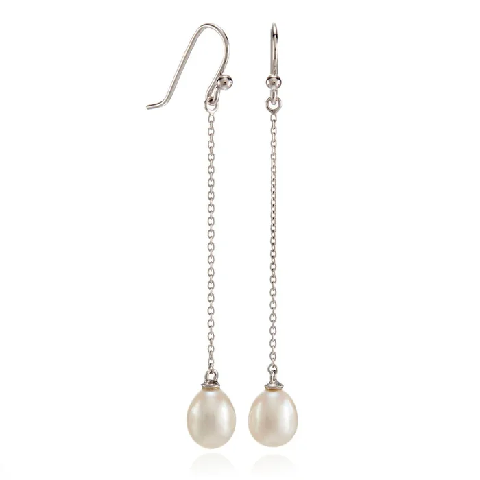 Silver Chain & Pearl Drop Earrings