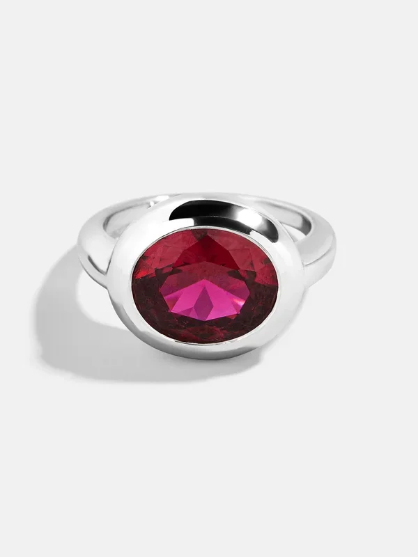 Silver Cubic Zirconia Custom Birthstone Ring – Ruby