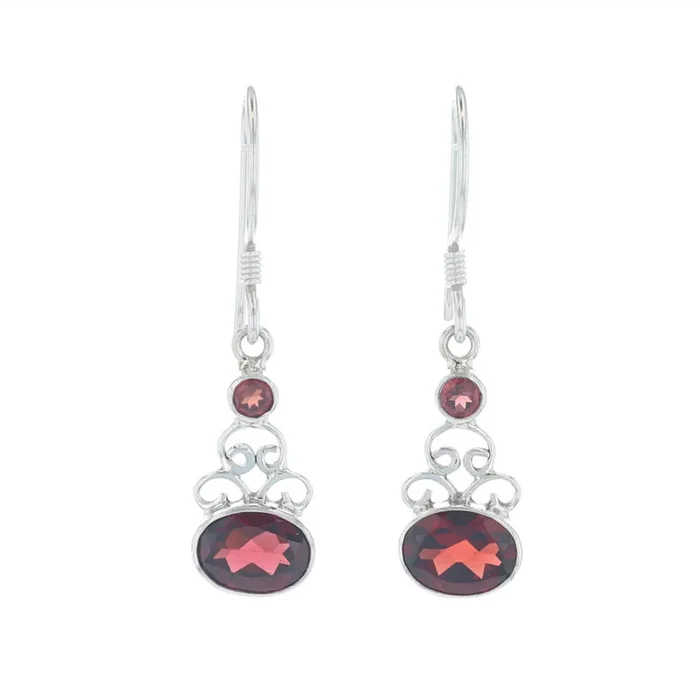 Silver Garnet Dangle Earrings